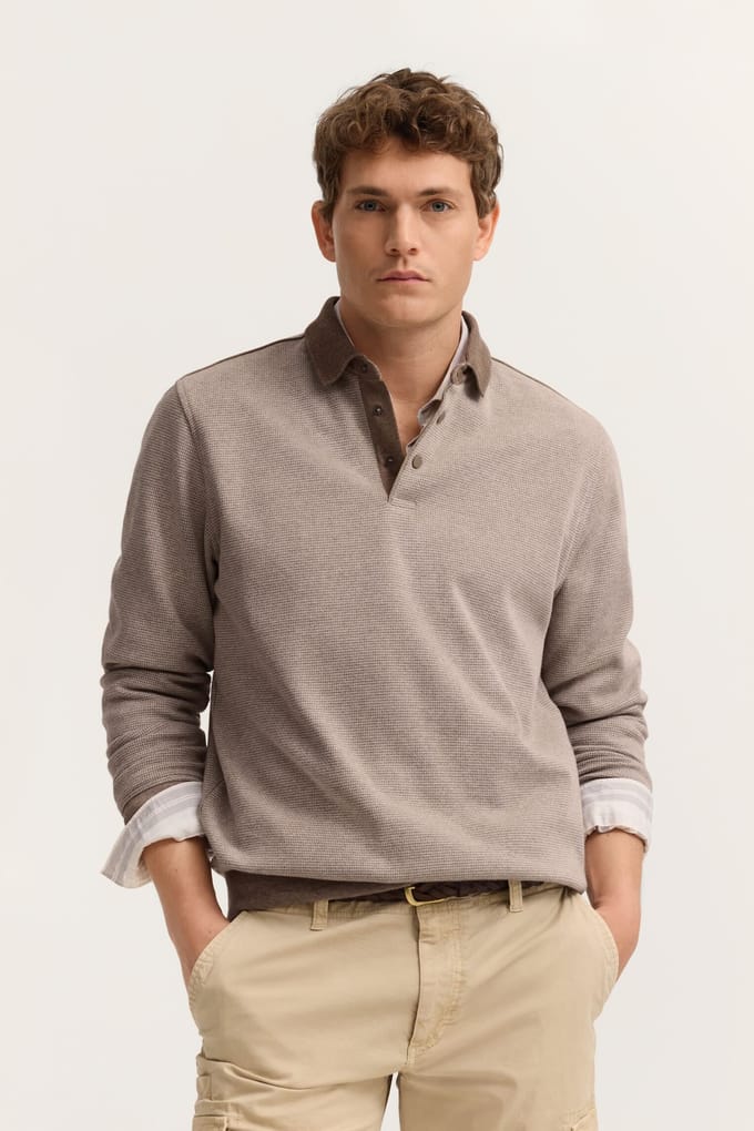 Bugatti Herren Sweatpoloshirt met drukknopen