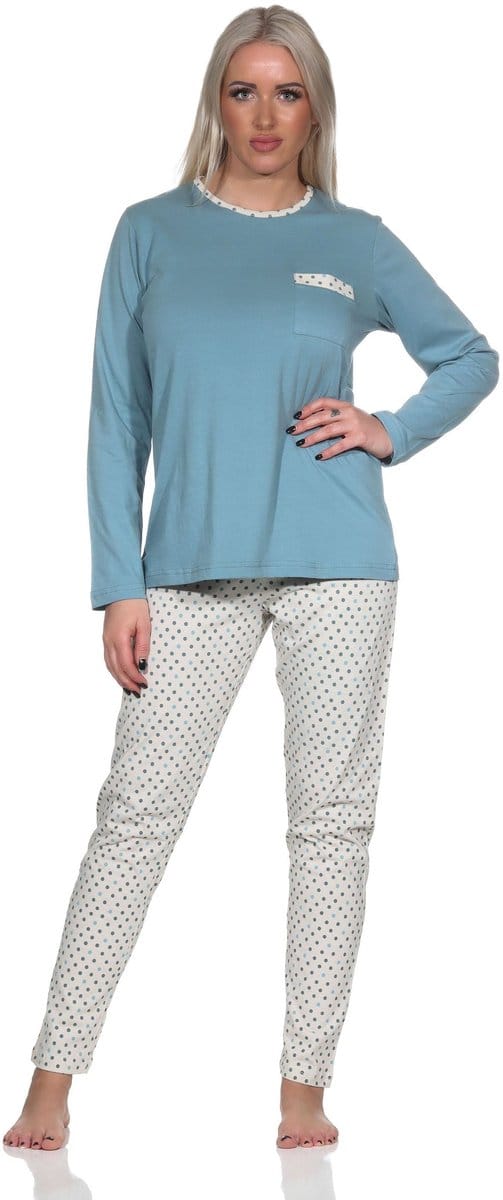 Normann damespyjama met lange mouwen en pyjamabroek in stippenlook