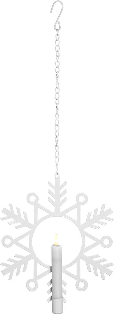 Star Trading decoratie Flame Sneeuw, sneeuwvlok, decoratieve lamp, metaal, wit, LED, timer, warm wit, 29 cm