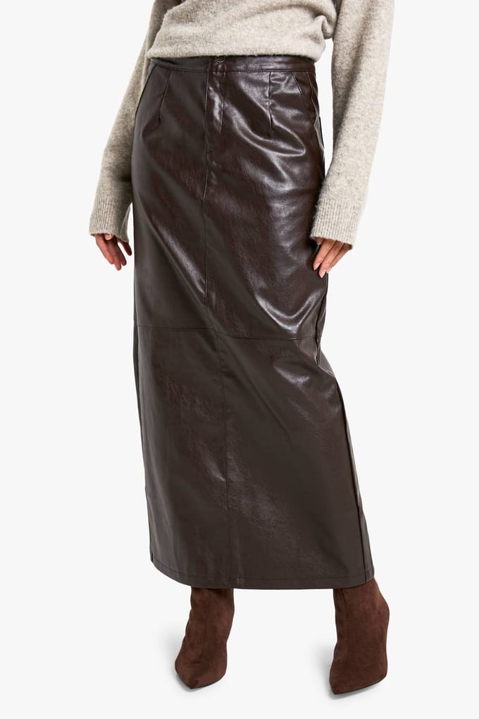 boohoo Dames Faux Leather Maxi Rok | Burgundy | Maat: 6