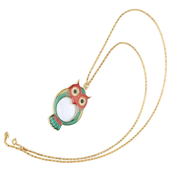 10X Schattig Uil Patroon Ketting Vergrootglas Lees Hanger Vergrootglas met Ketting beige