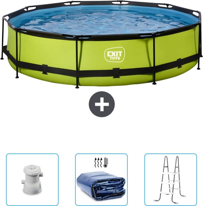 EXIT Rond Lime Frame Zwembad - 360 x 76 cm - Inclusief Pomp - Solarzeil - Ladder - Nu extra voordelig