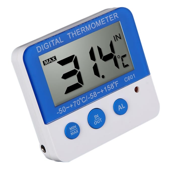 Digitale koelkastthermometer met alarm en maximale minimumtemperatuur. Gemakkelijk afleesbaar digitaal LCD-scherm gray