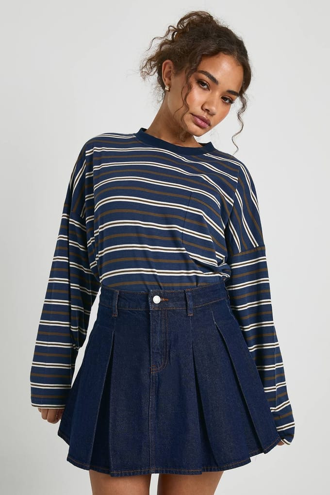 boohoo Dames Geplooide denimrok | Indigo | Maat: 16