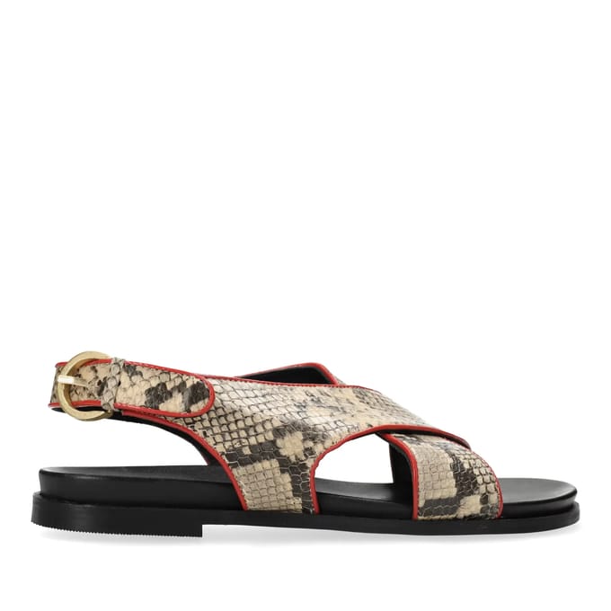 Fred De La Bretoniere - Greedy Cross Sandaal Snake Zwart/beige - Maat 40