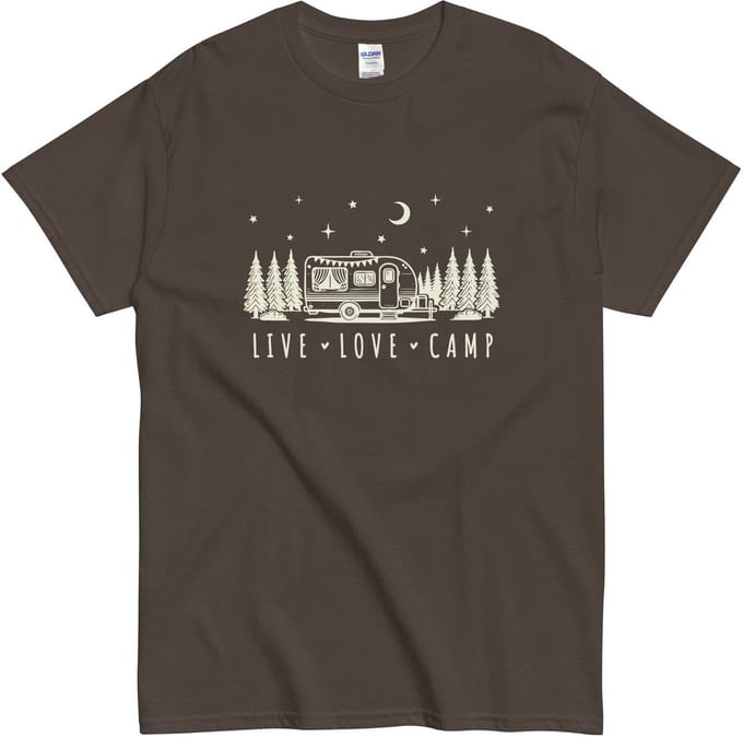 Grappig T Shirt Camping Caravan Opdruk - Dames en Heren Avonturiers - Bruin - L