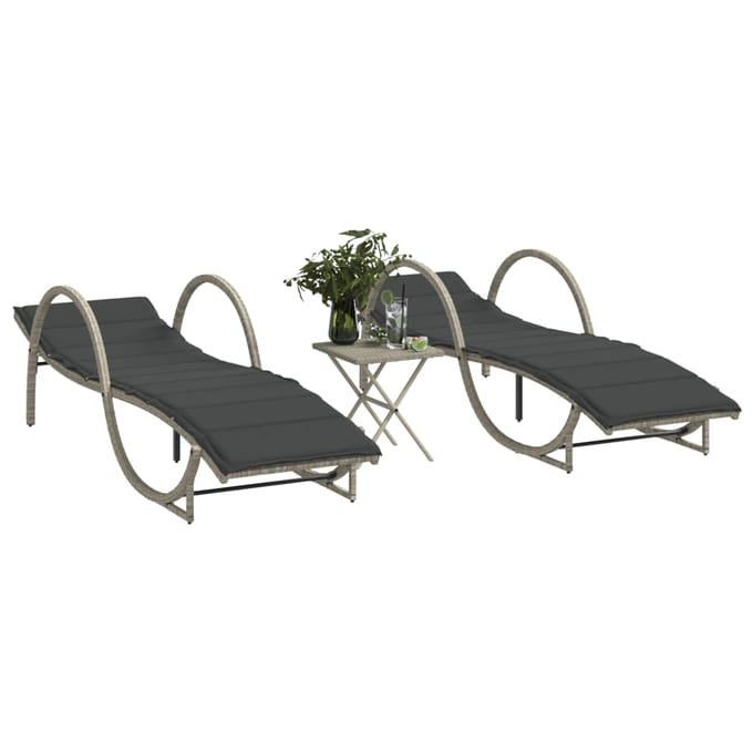 vidaXL - Ligbedden - 2 - st - met - tafel - poly - rattan - lichtgrijs
