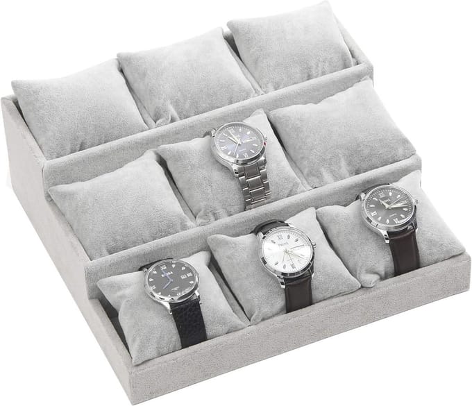 Fluwelen Horloge Armband Sieraden Display Koffer Organizer met 9 Kussens