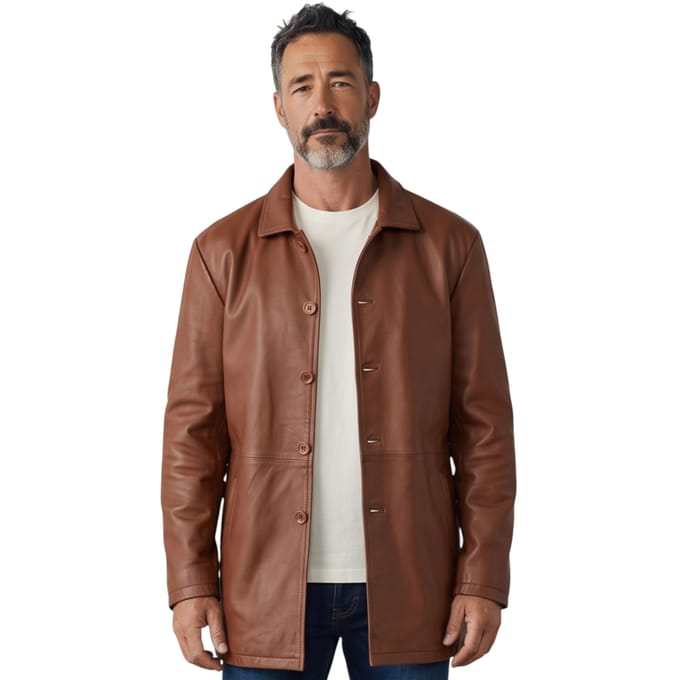 Heren beige leren jas met lange kraag - Bergen