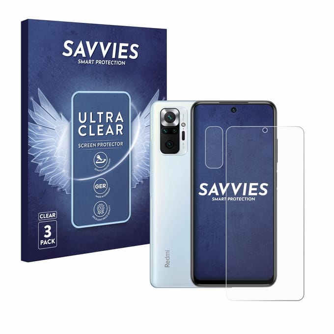 Savvies - Screenprotector voor Xiaomi Redmi Note 10 Pro (Voor+Camera) - Folie Beschermfolie transparant 6 Stuks