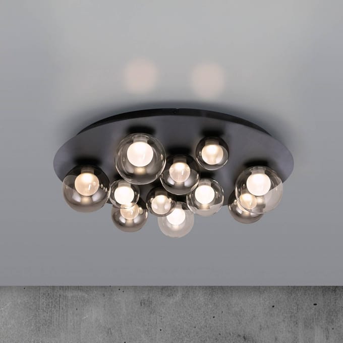 PURE LED plafondlamp Popup, grijs/rookgrijs, Ø 60 cm, 11-lamps.