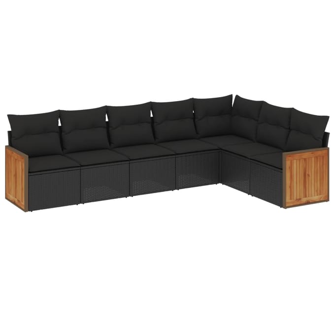 vidaXL - 7-delige - Loungeset - met - kussens - poly - rattan - zwart