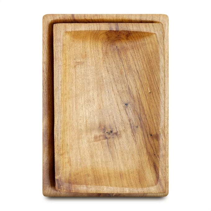 Rico & Plato Dienblad - Set van 2 - Teak - Rechthoekig - Groot - Houten serveerplank - Borrelplank - Tapas - Kaas - Hapjes - Schaal