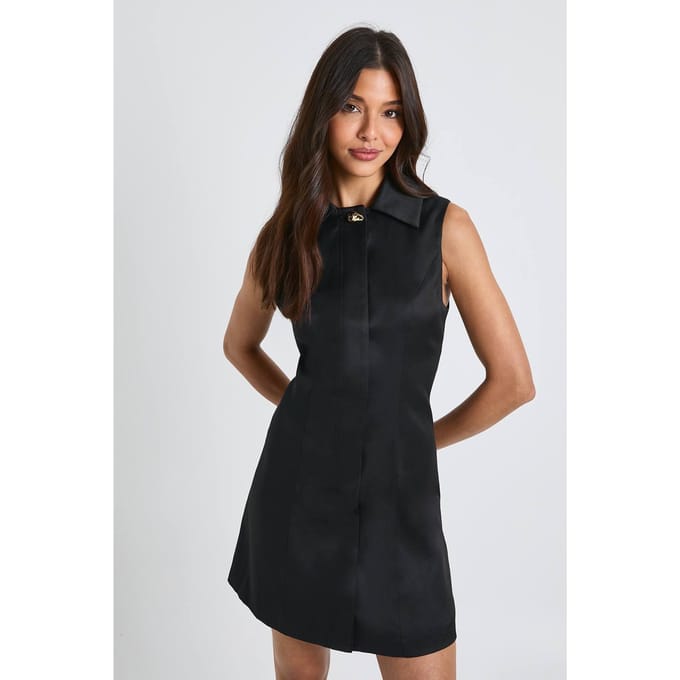 boohoo Dames Shiftjurk met kraag en verfijnde details | Black | Maat: 16