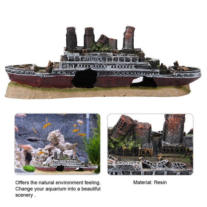 Décoration d'aquarium représentant un bateau naufragé du Titanic blanc