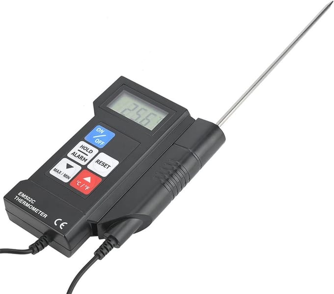 BRENZOOS- Digitale Thermometer met Sensor - Temperatuurmeetapparaat - Thermokoppelsonde - LED-display - Geheugenfunctie - Celsius/Fahrenheit schakeling - Temperatuurmeter