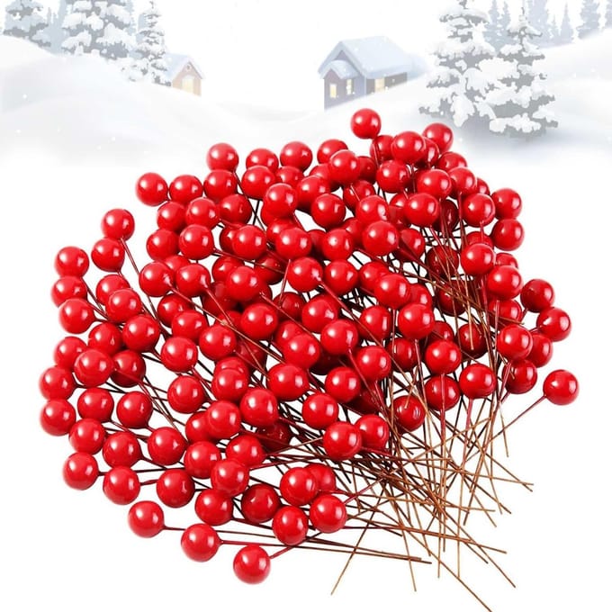 Mini Hulstbessen - Kunstbessen Decoratie - Kerst Knutselen - Handgemaakt van Schuim - 300 stuks - Rood