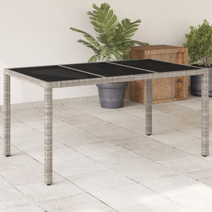 vidaXL - Tuintafel - met - glazen - blad - 150x90x75 - cm - poly - rattan - lichtgrijs
