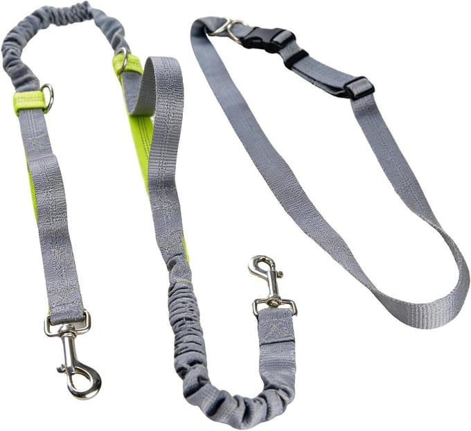 Reflecterende Hondenriem - Jogginglijn Bungee - Handsfree Wandelen - Schokabsorberend Elastisch - 150-170 cm - Grijs