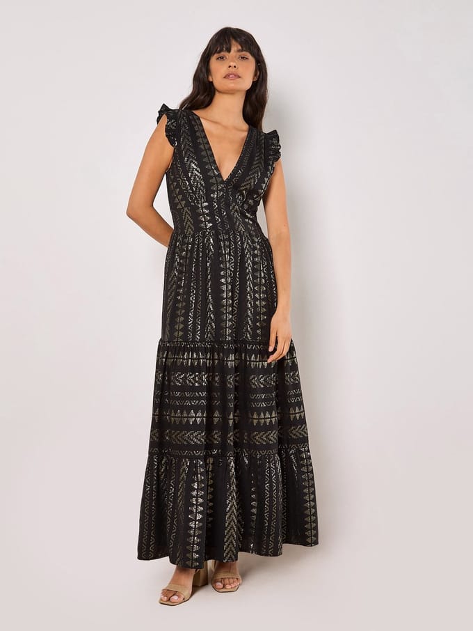 Maxi-jurk met metallic borduursels