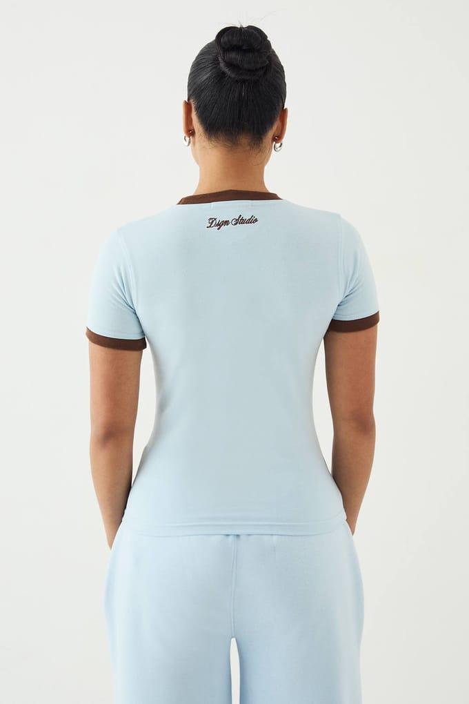 Dames Dsgn Studio Contrast Getailleerd T-shirt | Light Blue | Maat: Small