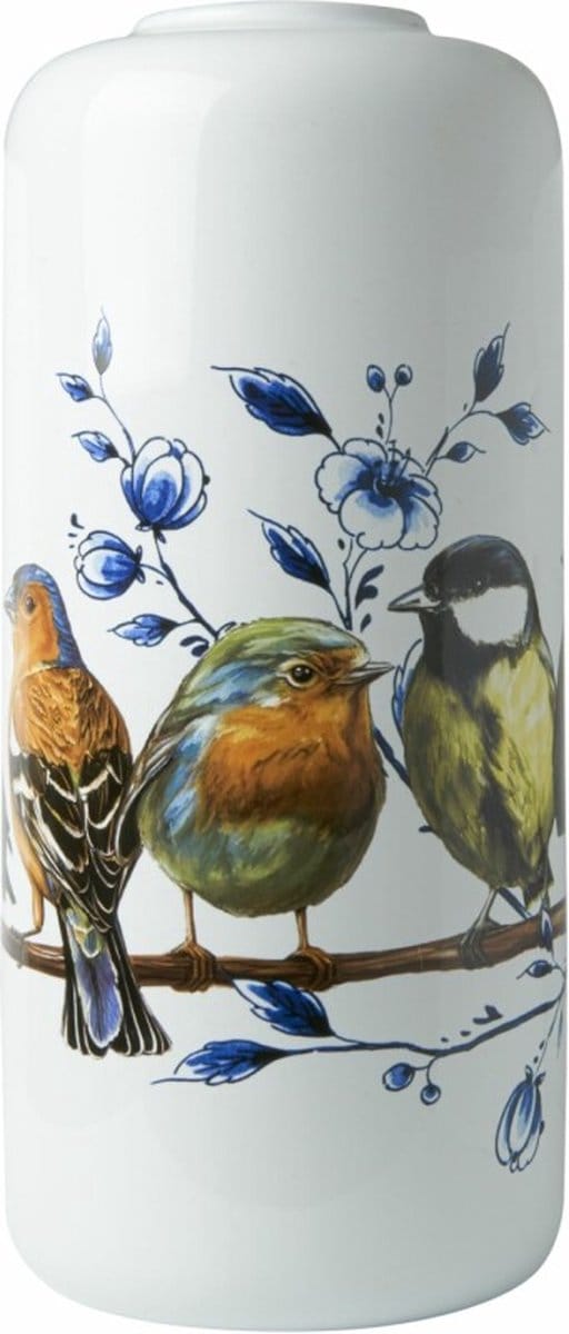 Heinen Delfts Blauw - Cilindervaas Bosvogels - Keramiek - 31 cm