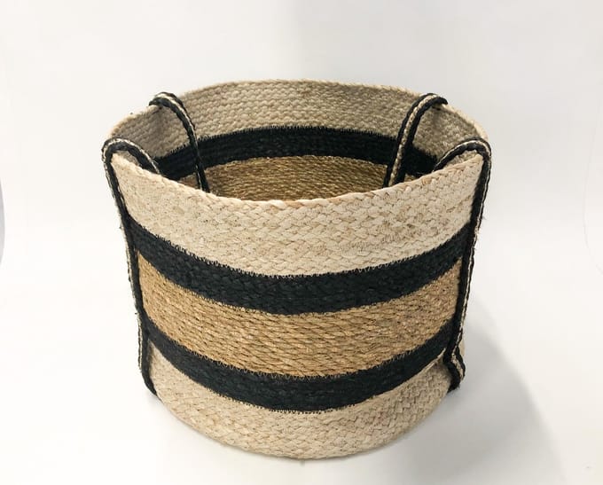 Mand beige-zwart jute-hogla O 35 x H 28 cm