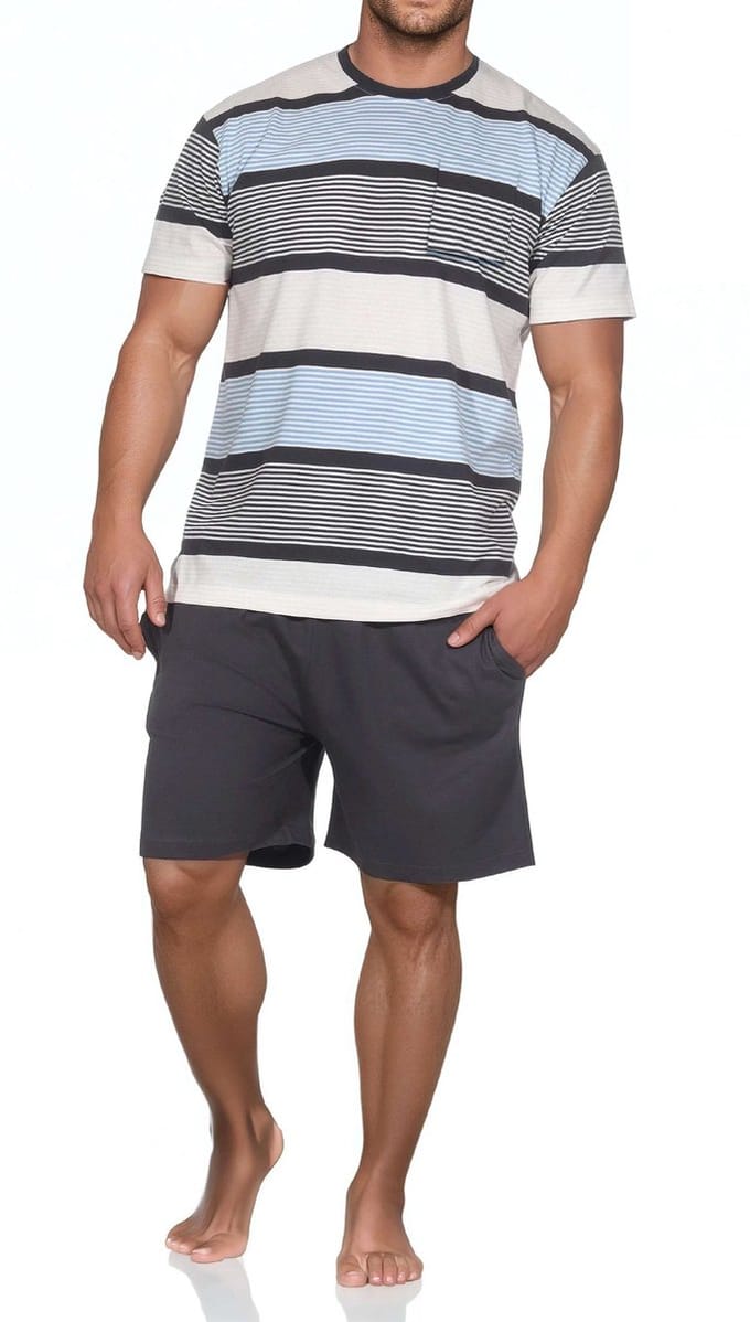 Normann herenpyjama Shorty met korte mouwen in een gestreepte look - ook in grote maten