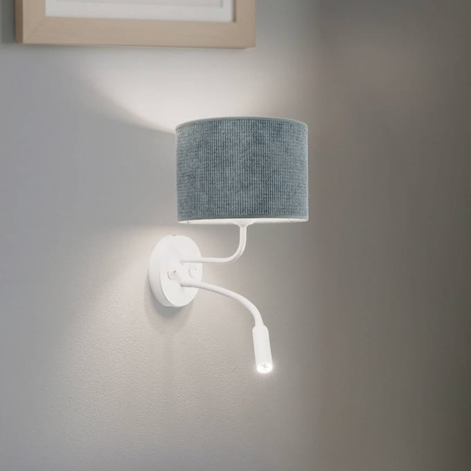 Duolla Wandlamp Roller, koord mint, wit, met leeslampje
