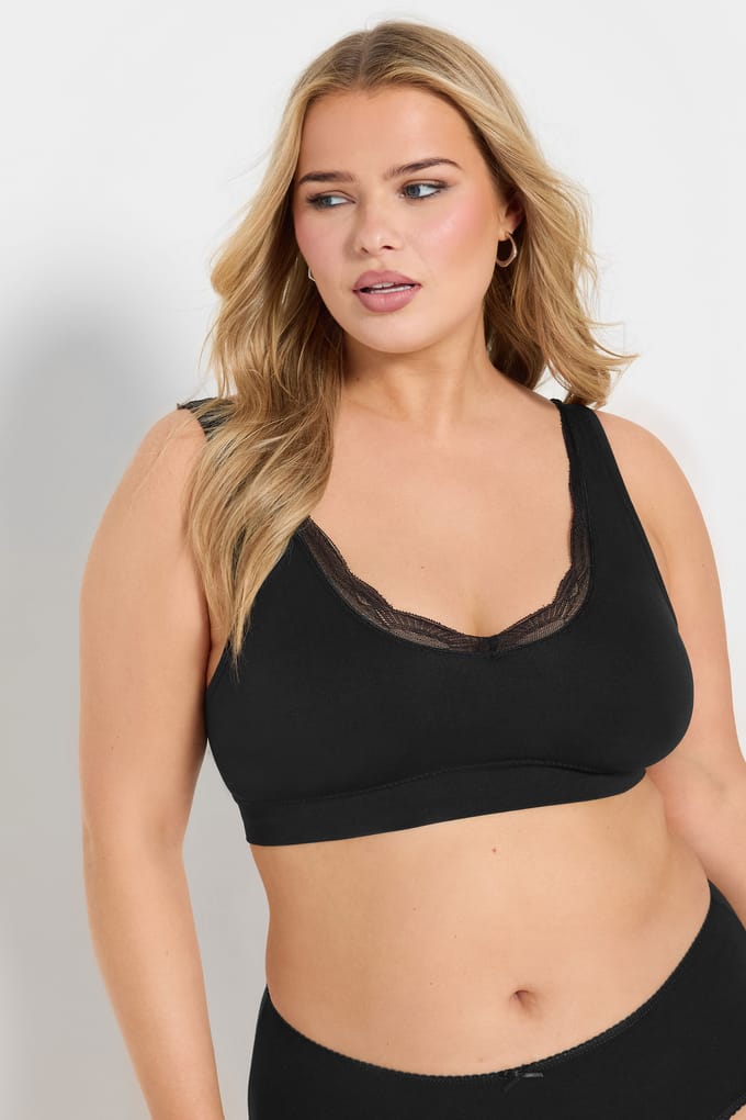 Yours 2 Pack Bralettes Met Kanten Rand In Zwart/Wit Size 62-64