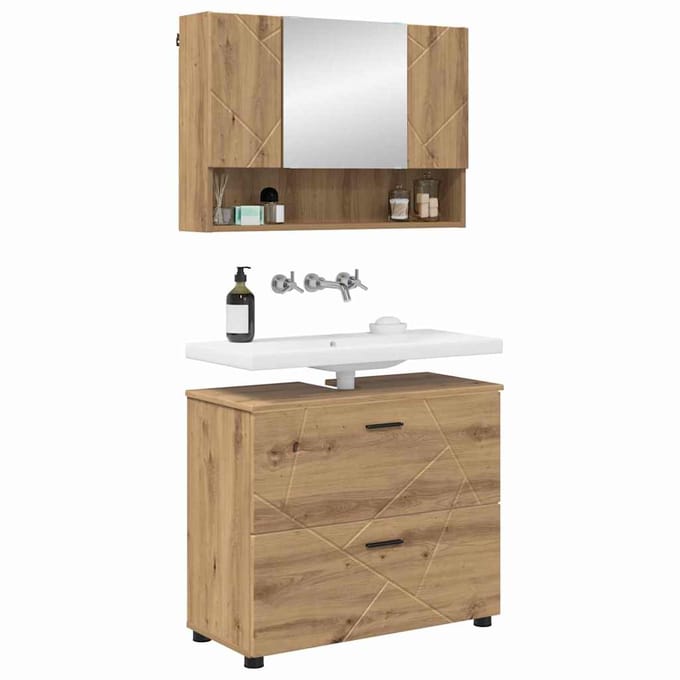 vidaXL - Badkamermeubel - Set - met - lade - met - plank - 2 - pcs - Artisan - Eiken