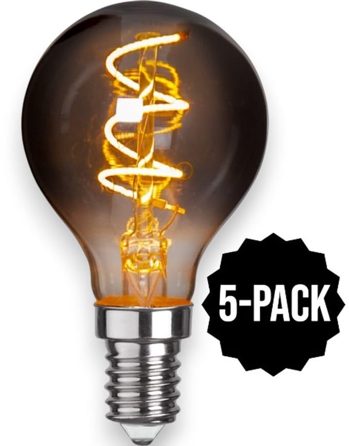 5-Pack | Kogellamp - E14 - 3W - Super Warm Wit <2200K - Filament - Rookglas