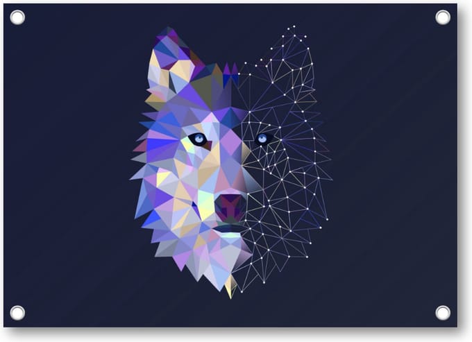 Abstracte Wolf - Tuinposter 70x50 - Wanddecoratie - Minimalist - Dieren