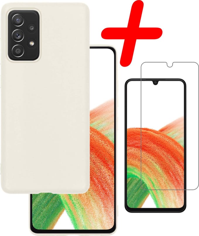 Hoesje Met Screenprotector - Geschikt voor Samsung Galaxy A33 - Sterk & Shockproof - Back Cover - Siliconen Case - Telefoon Hoes - Wit