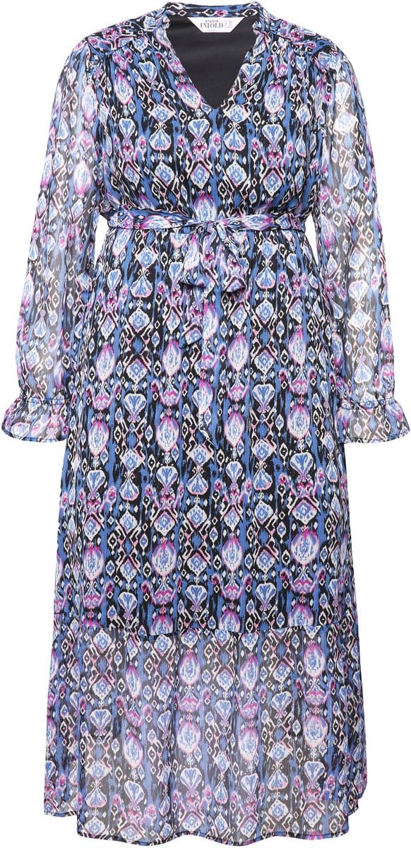 Studio Untold - Dames - Maxi-jurk A-lijn grafische print elastische taille - Jeansblauw - Maat 42+