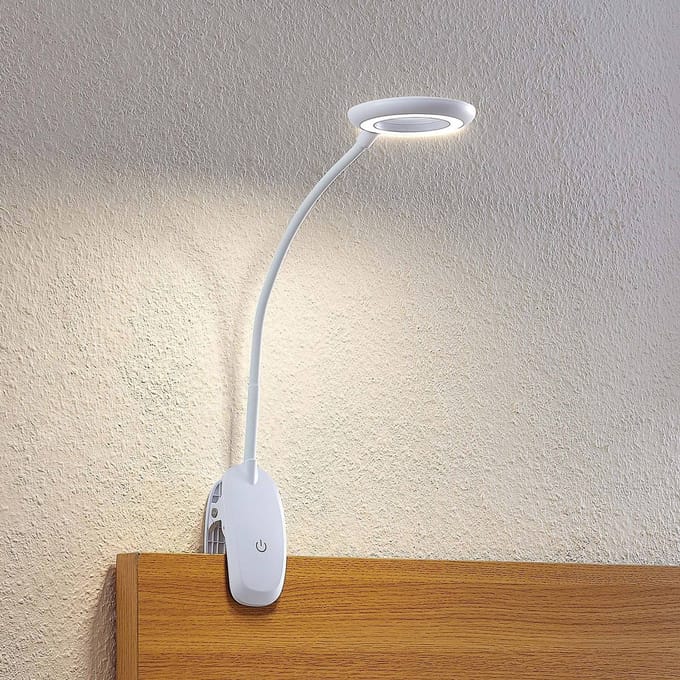 PRIOS - Klemlamp- met dimmer - 1licht - ABS, polycarbonaat - H: 51 cm - wit - Inclusief lichtbron