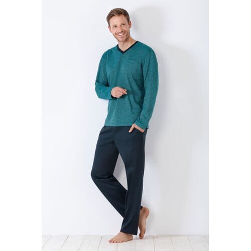 Blauwe herenpyjama Hajo met V-hals - Groen - Maat - 56