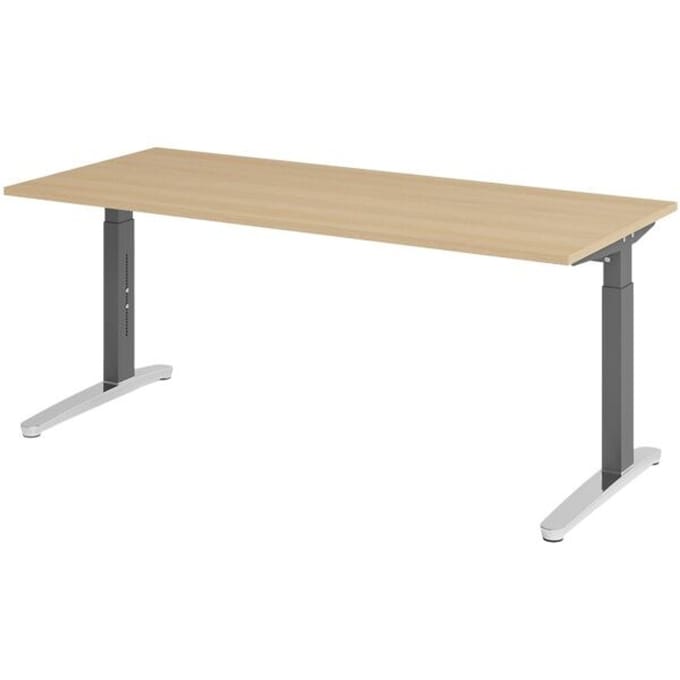 Bureautafel TOPAS LINE, handmatig in hoogte verstelbaar, B 1800 mm, eik/grafiet/aluminium gepolijst