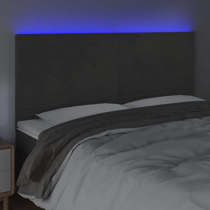 vidaXL - Hoofdbord - LED - 200x5x118/128 - cm - fluweel - donkergrijs