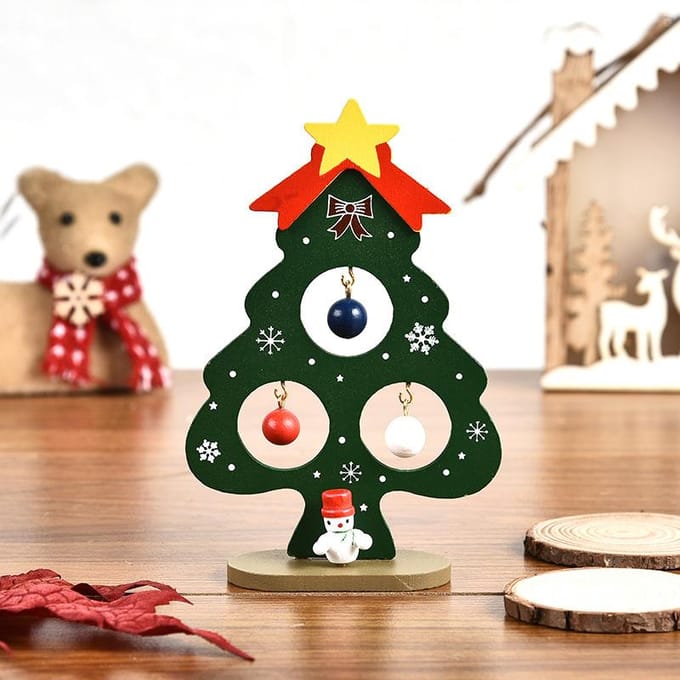 Houten Mini Kerstboom Decoratie voor Kinderen DIY Intelligentiespeelgoed, Bureau Standaard, Kerstcadeau as picture groen