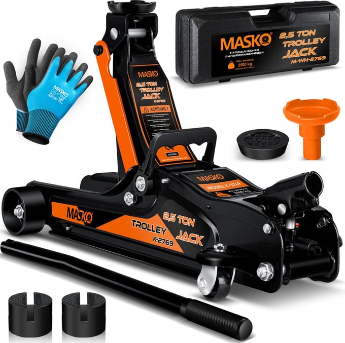 Masko Krik 2.5 Ton - hydraulisch - vlakke hefhoogte - garagekrik - oranje