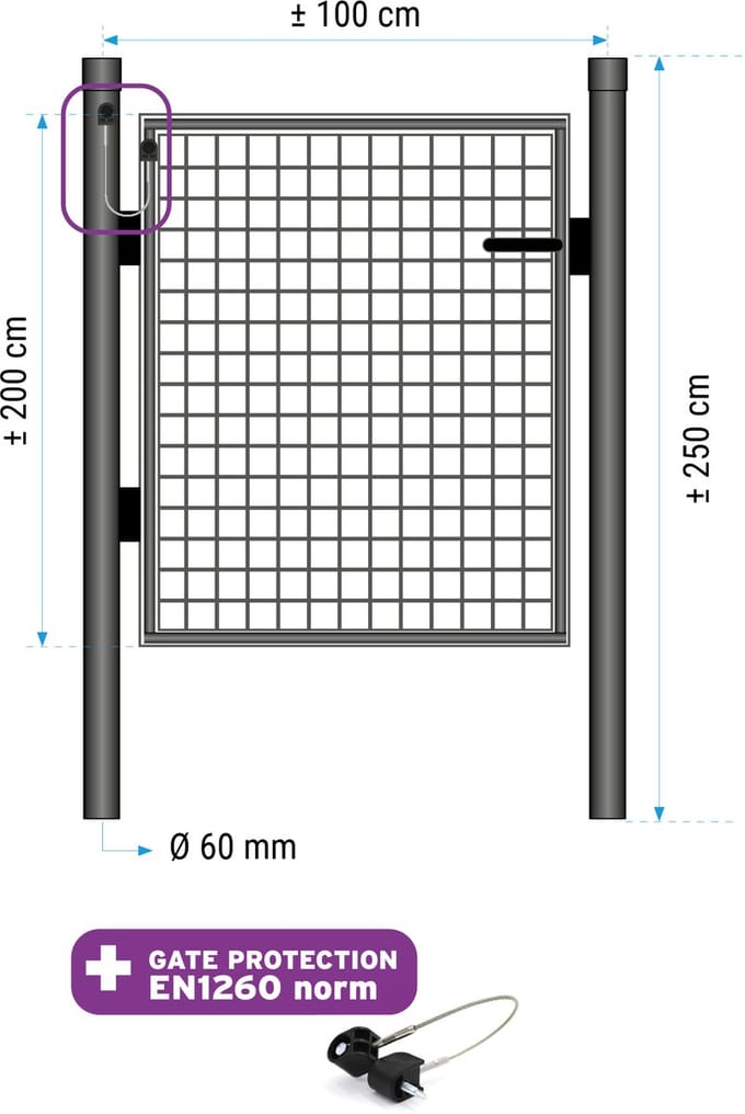 Enkele poort 200 cm (hoogte) 100cm (lengte) RAL 7016 antraciet