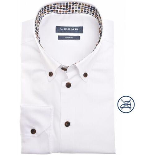 Ledûb Overhemd Solid Color Fine Details Cotton Non-Iron Wit / male