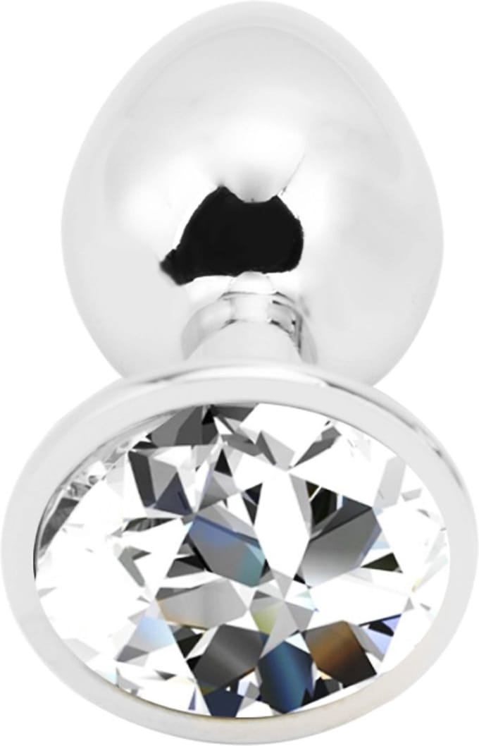 PLGZ - Rosebud Metalen Buttplug - Zilver- Witte Siersteen -Verkrijgbaar in 3 maten Medium