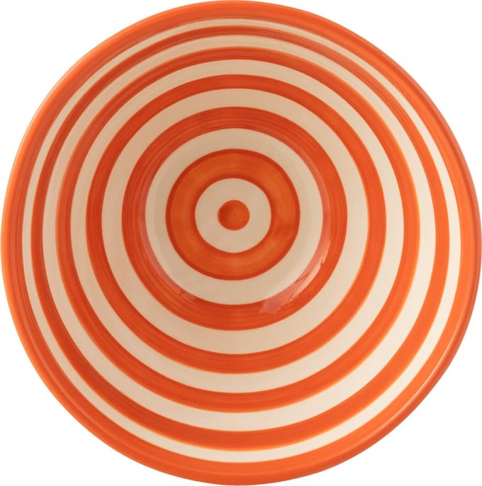 J-Line kom Granada Stripes High - keramiek - wit/oranje - medium - Ø 22 cm