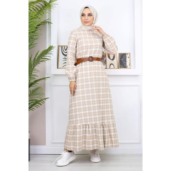 Met ruches Hijab Jurk Beige
