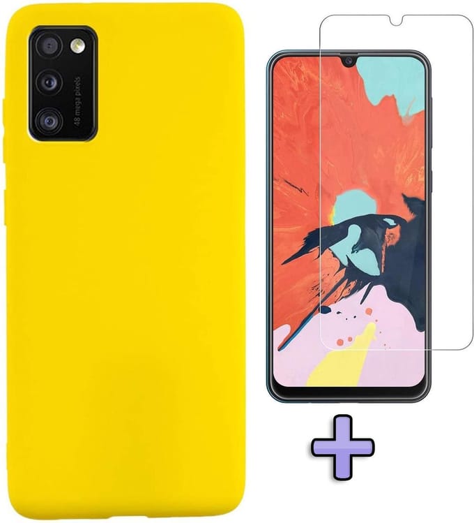 HB Hoesje Geschikt voor Samsung Galaxy A41 - Geel - Siliconen Back Cover + Tempered Glazen Screenprotector