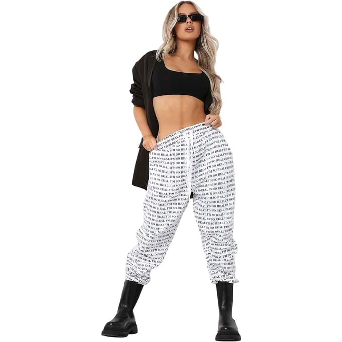 Missy Empire Dames/Dames I´m So Real Slogan Joggers (Wit)