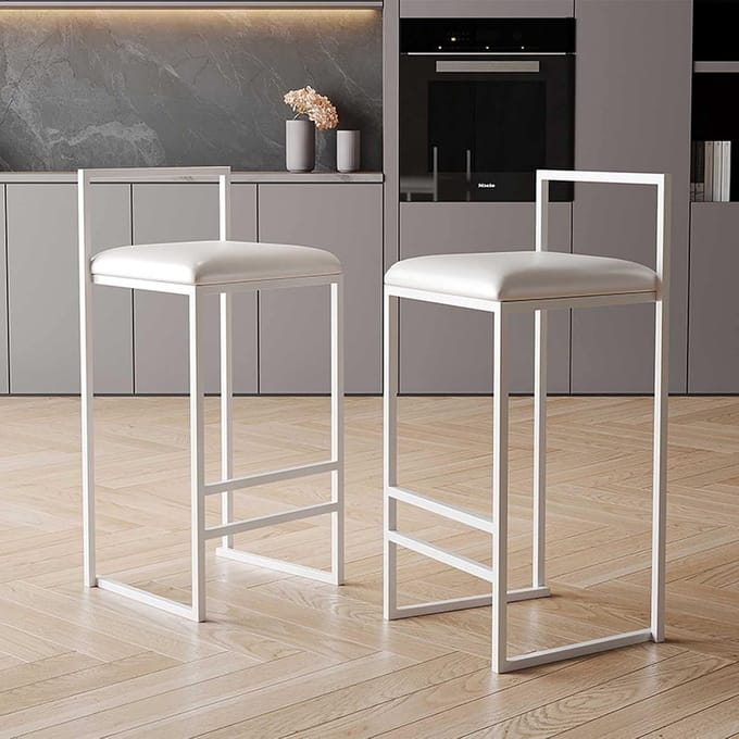 Barkrukken Set van 2 – Met Rugleuning – Wit – Industrohome