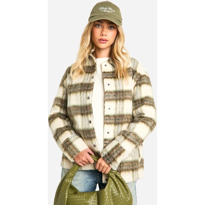 boohoo Dames Check Wool Look Shacket | Grey | Maat: 8
